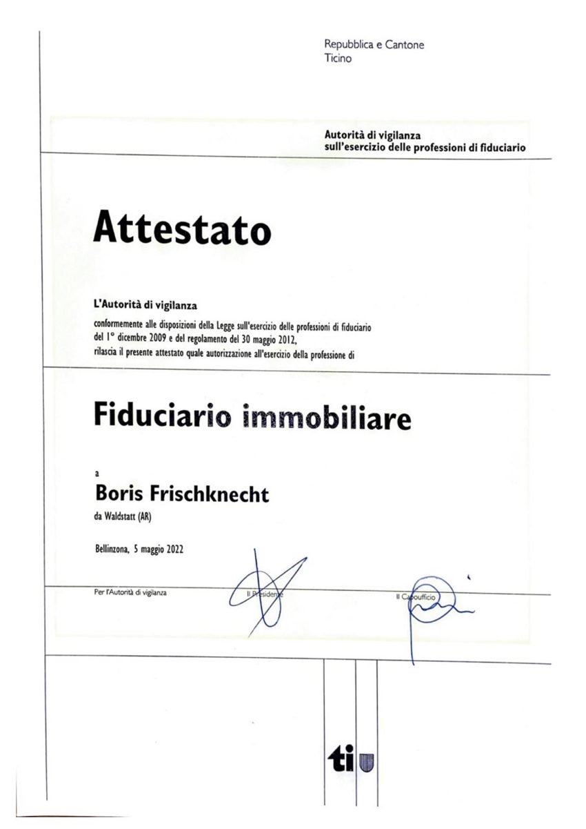 Attestato fiduciario immobiliare – canton du Tessin, Autorità di vigilanza